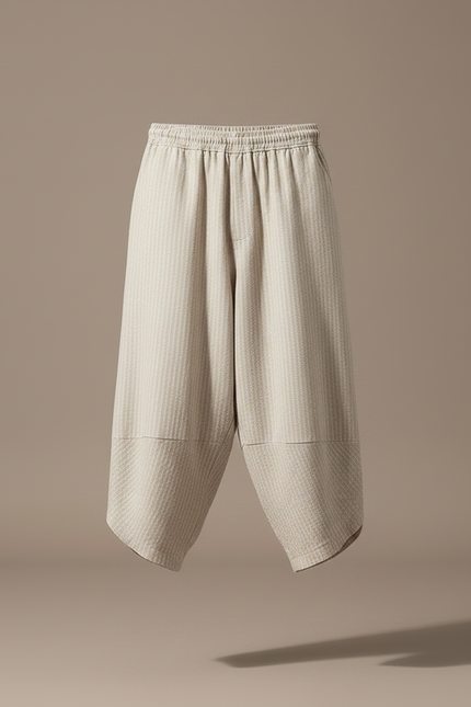 Pantalon Fluide Beige Rayé Ample Coton Lin - vue 3