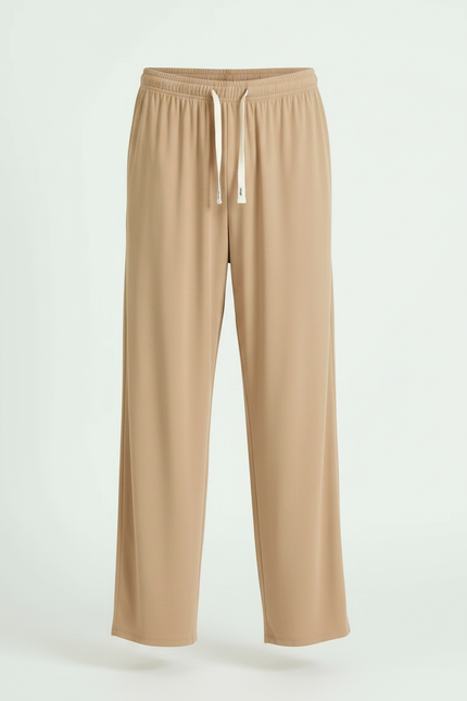 Pantalon Fluide Beige Cordon Ample Viscose Décontracté - vue 3