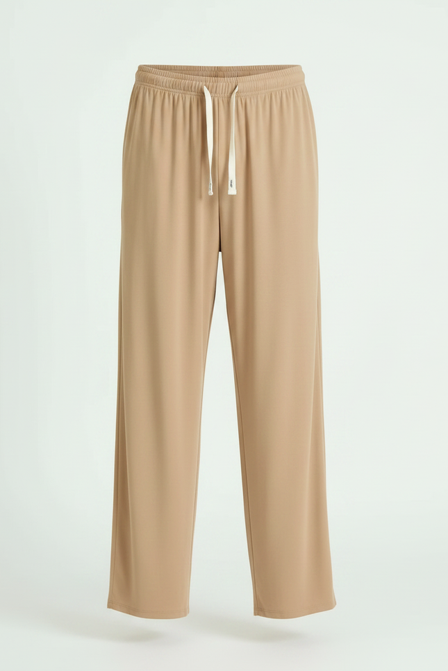 Pantalon Fluide Beige Cordon Ample Viscose Décontracté - vue 3