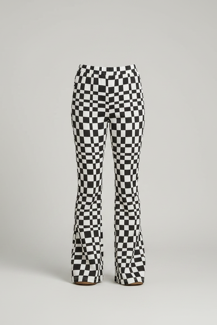 Pantalon Fluide Évasé Carreaux Noir Blanc Fille - Imprimé Maille - vue 3