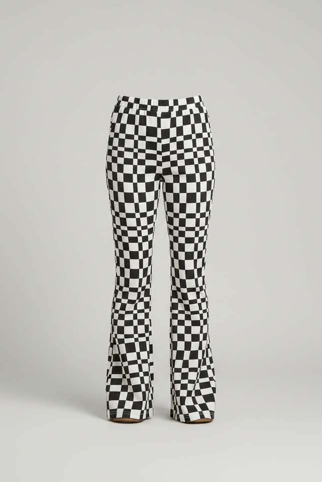 Pantalon Fluide Évasé Carreaux Noir Blanc Fille - Imprimé Maille - vue 3