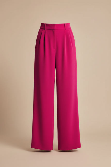 Pantalon Fluide Fuchsia Ample Taille Haute Élégant - Rose Polyester - vue 3