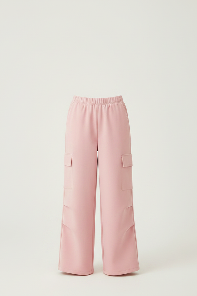 Pantalon Fluide Rose Ample Cargo Poches Latérales - Molleton - vue 3