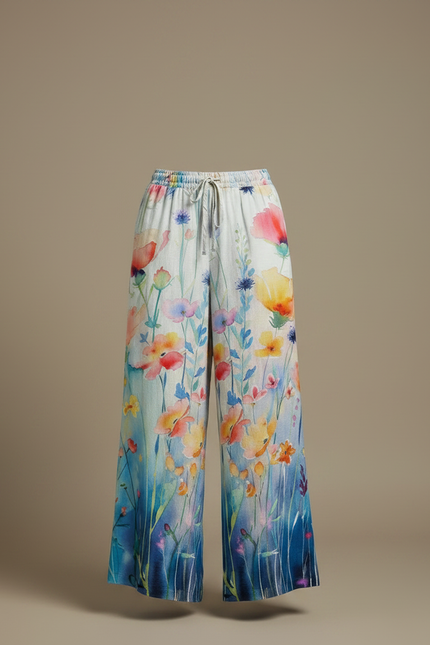 Pantalon Fluide Blanc Et Bleu - Multicolore Lin - vue 3
