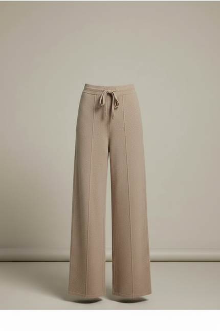 Pantalon Fluide Beige Maille Cordon Ample Femme - vue 3