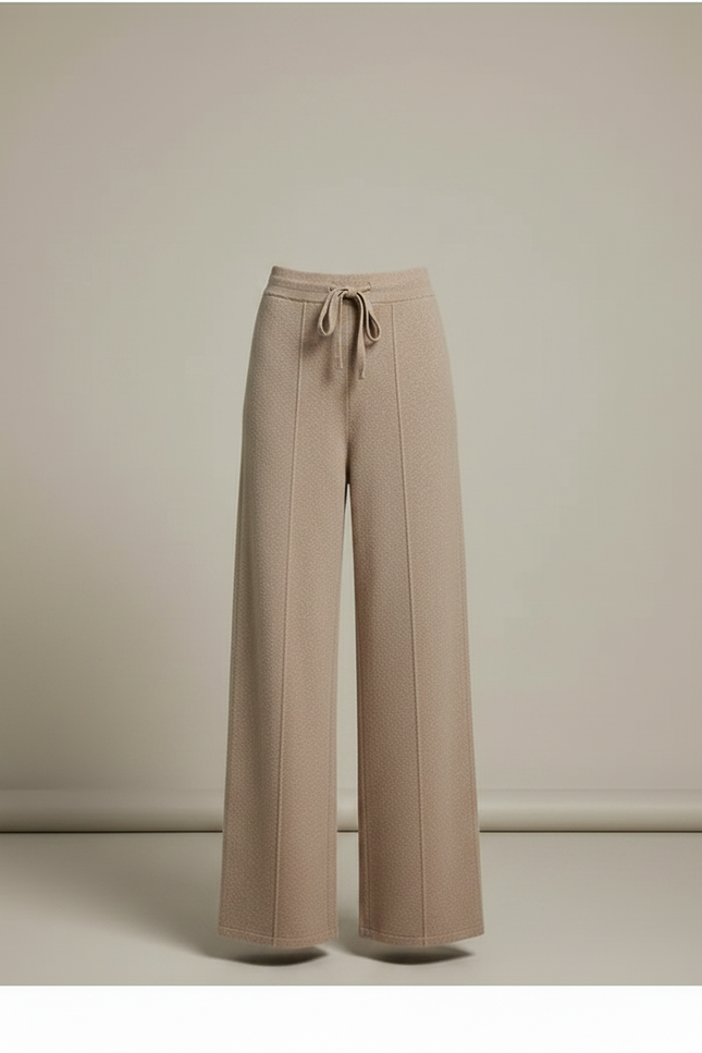 Pantalon Fluide Beige Maille Cordon Ample Femme - vue 3