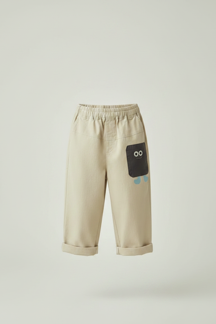 Pantalon Fluide Beige Coton Ample Garçon Décontracté - vue 3