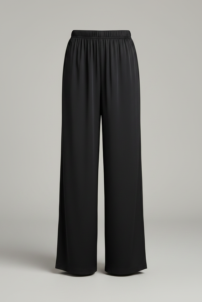 Pantalon Fluide Noir Ample Satiné Taille Élastique - vue 3