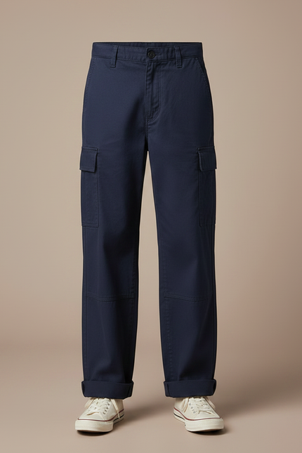 Pantalon Fluide Bleu Marine Coton Ample Cargo Enfant - Toile - vue 3