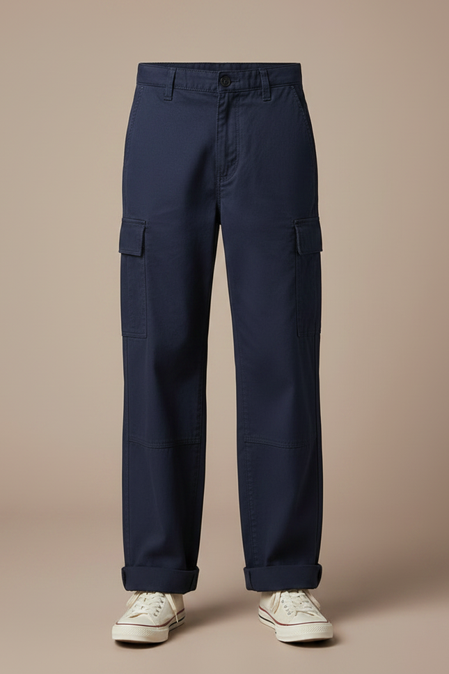 Pantalon Fluide Bleu Marine Coton Ample Cargo Enfant - Toile - vue 3