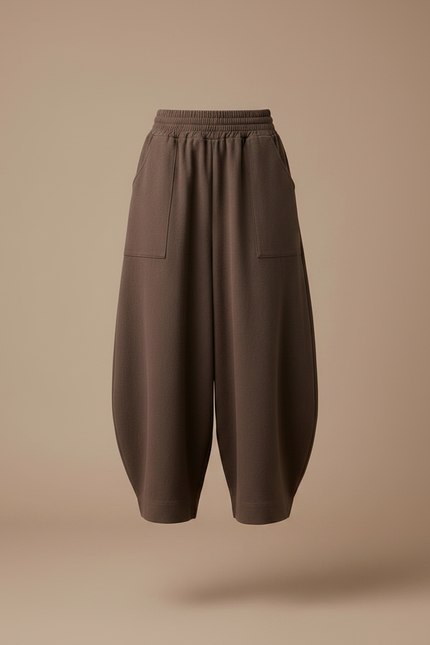 Pantalon Fluide Marron Ample Coton Décontracté Harem - Molleton - vue 3