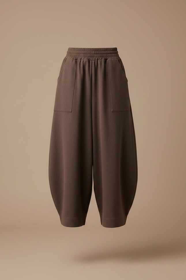 Pantalon Fluide Marron Ample Coton Décontracté Harem - Molleton - vue 3