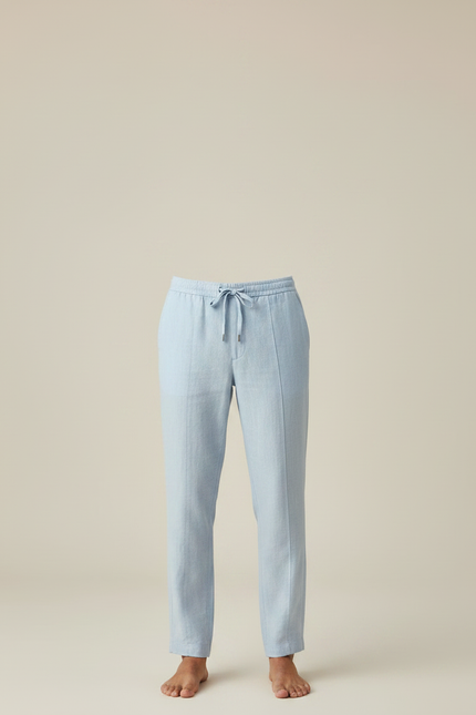 Pantalon Fluide Bleu Ciel Lin Cordon Homme Décontracté - vue 3