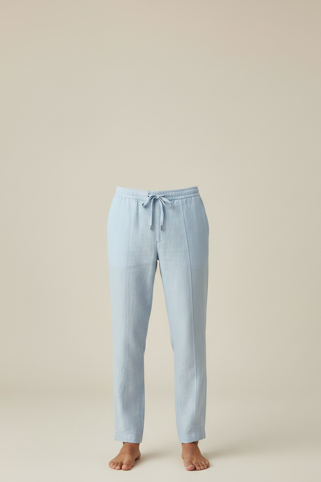 Pantalon Fluide Bleu Ciel Lin Cordon Homme Décontracté - vue 3