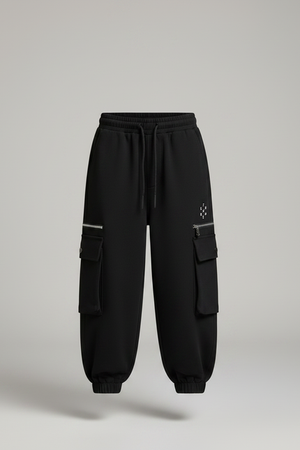Pantalon Fluide Noir Cargo Ample Sport Enfant - Molleton - vue 3