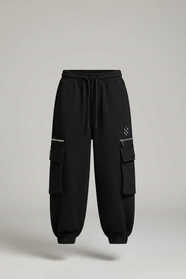 Pantalon Fluide Noir Cargo Ample Sport Enfant - Molleton - vue 3