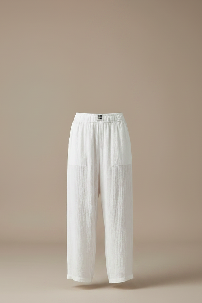Pantalon Fluide Blanc Ample Coton Décontracté Harem - vue 3