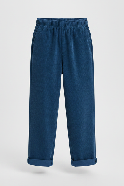 Pantalon Fluide Bleu Côtelé Ample Décontracté Enfant - Cordé - vue 3