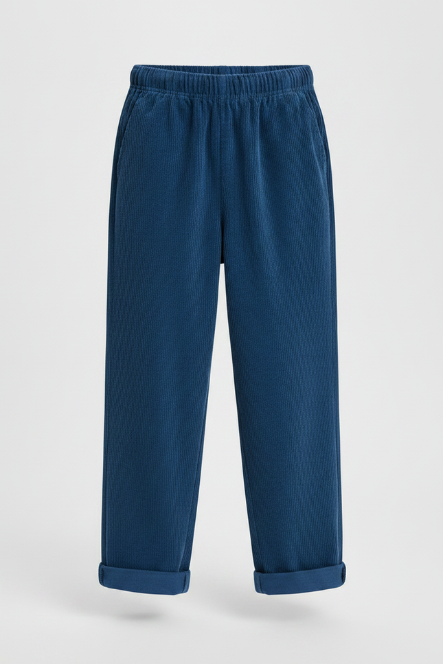Pantalon Fluide Bleu Côtelé Ample Décontracté Enfant - Cordé - vue 3