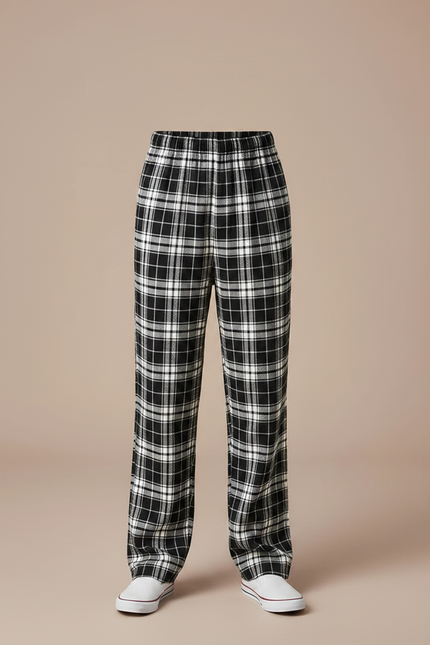 Pantalon Fluide Carreaux Noir Blanc Décontracté - Multicolore Molleton - vue 3
