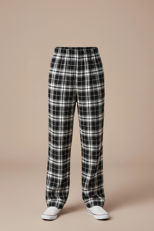 Pantalon Fluide Carreaux Noir Blanc Décontracté - Multicolore Molleton - vue 3