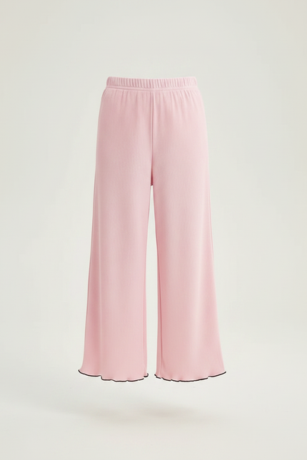 Pantalon Fluide Rose Côtelé Ample Décontracté Fille - Maille - vue 3