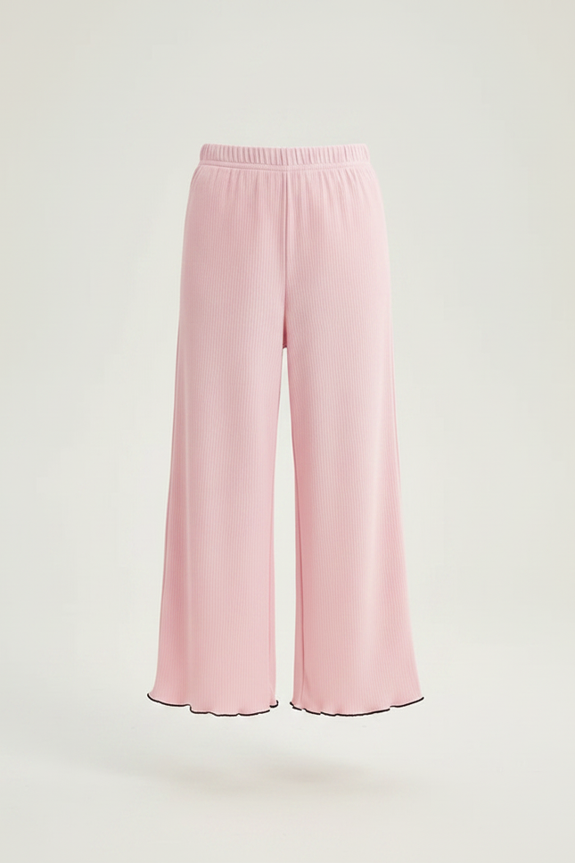 Pantalon Fluide Rose Côtelé Ample Décontracté Fille - Maille - vue 3