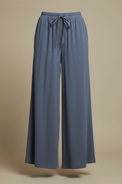 Pantalon Fluide Bleu Gris Ample Coton Confortable - Viscose - vue 3