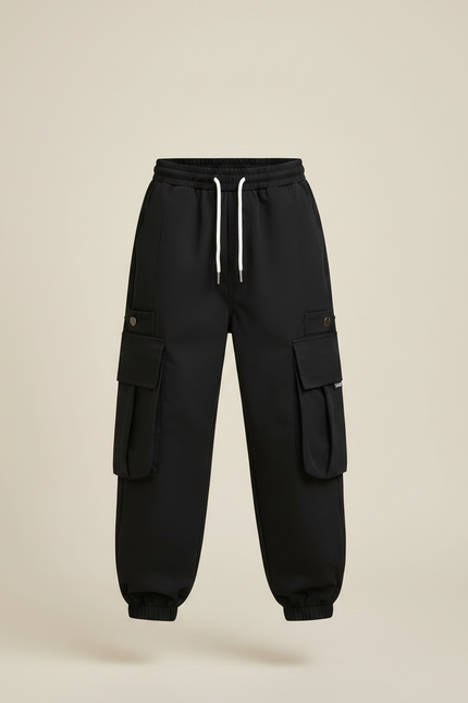 Pantalon Fluide Noir Cargo Garçon Décontracté Sport - Polyester - vue 3