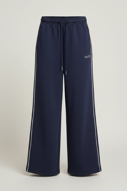 Pantalon Fluide Bleu Marine Large Rayures Blanches - Molleton - vue 3