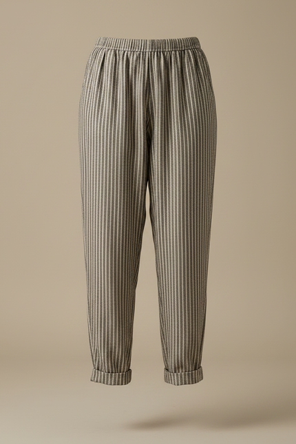 Pantalon Fluide Rayé Ample Lin Décontracté - Imprimé - vue 3