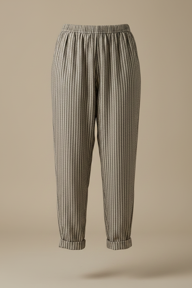 Pantalon Fluide Rayé Ample Lin Décontracté - Imprimé - vue 3