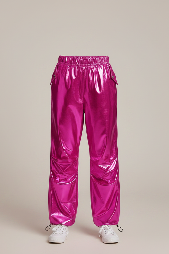 Pantalon Fluide Métallisé Cargo Rose Brillant Fille - Polyester - vue 3