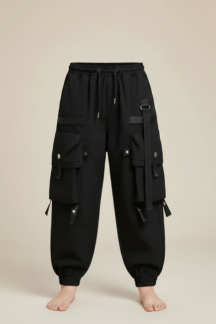 Pantalon Fluide Noir Cargo Ample Garçon Streetwear - Polyester - vue 3