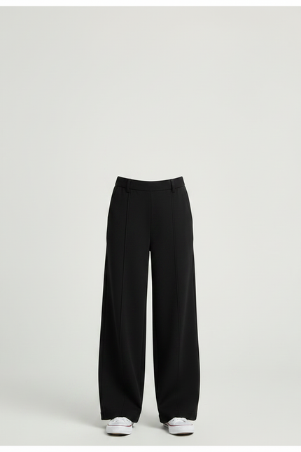 Pantalon Fluide Noir Ample Taille Haute Droit Élégant - Polyester - vue 3