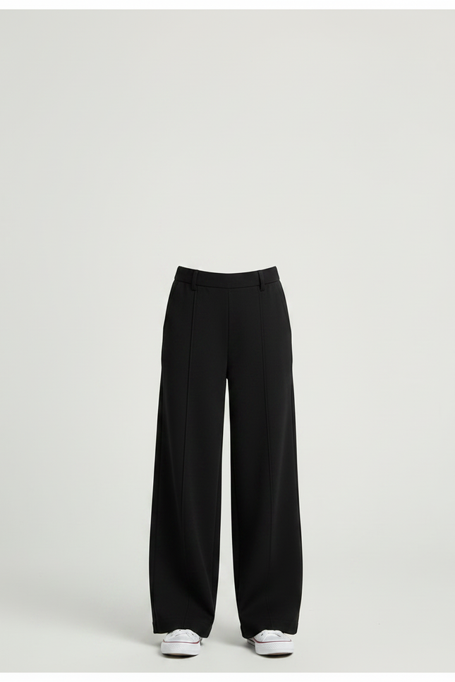 Pantalon Fluide Noir Ample Taille Haute Droit Élégant - Polyester - vue 3