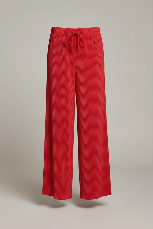 Pantalon Fluide Rouge Plissé Ample Taille Haute Enfant - Polyester - vue 3