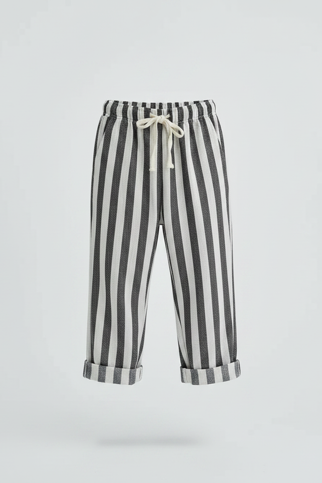 Pantalon Fluide Rayé Noir Blanc Lin Ample Enfant - Imprimé - vue 3