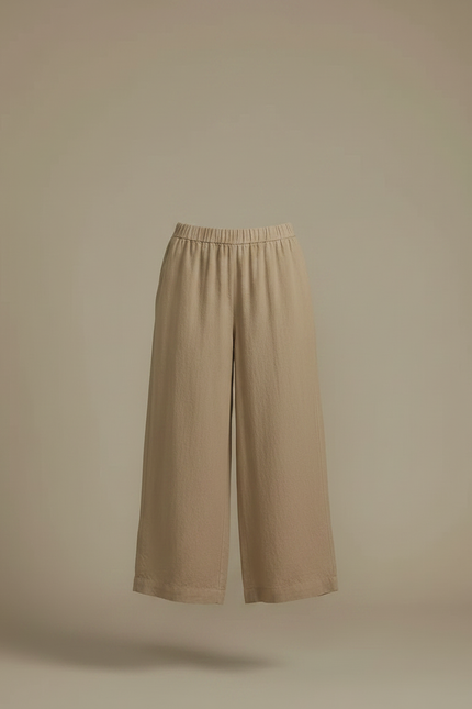 Pantalon Fluide Beige Ample Coton Lin Décontracté Femme - vue 3