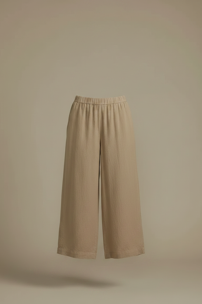 Pantalon Fluide Beige Ample Coton Lin Décontracté Femme - vue 3