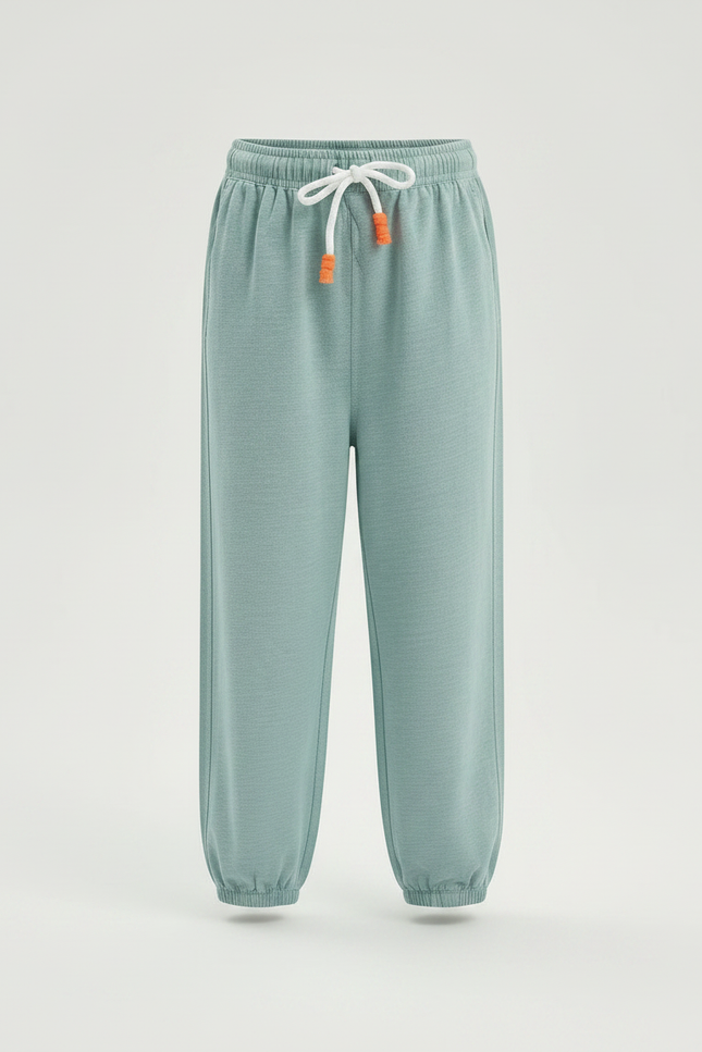 Pantalon Fluide Vert Ample Coton Élastique Enfant - Molleton - vue 3