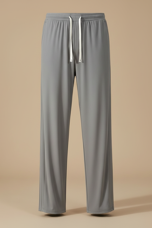Pantalon Fluide Gris Ample Droit Cordon Décontracté Homme - Polyester - vue 3