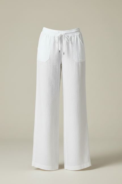 Pantalon Fluide Blanc Lin Ample Décontracté Confortable - vue 3