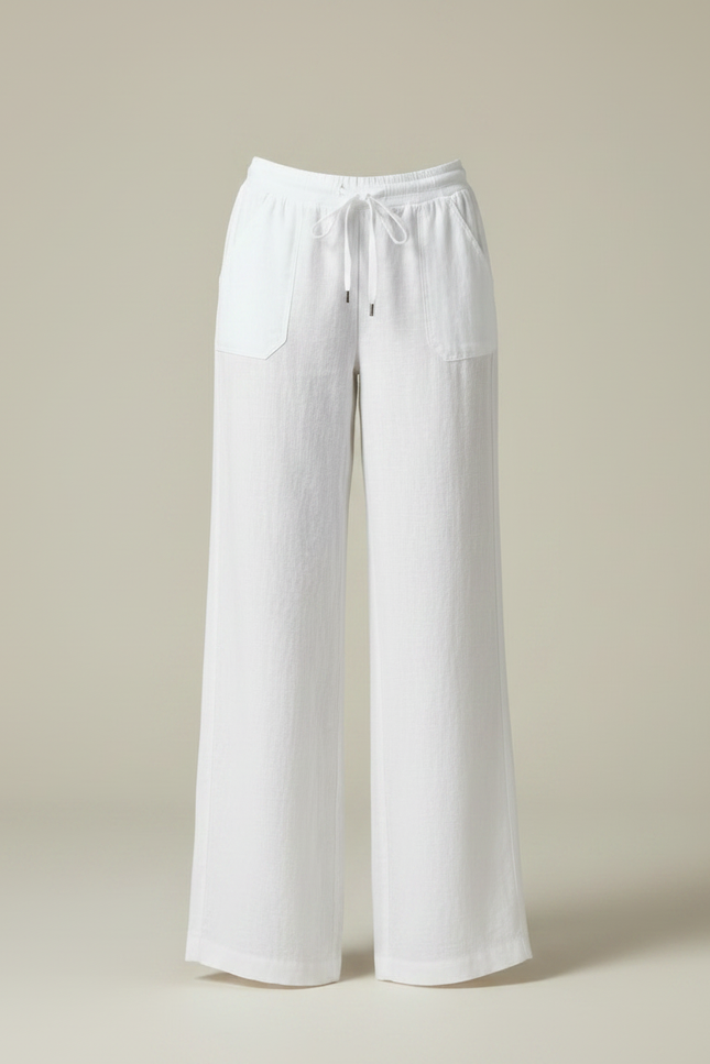 Pantalon Fluide Blanc Lin Ample Décontracté Confortable - vue 3