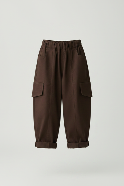 Pantalon Fluide Marron Cargo Ample Coton Enfant - vue 3