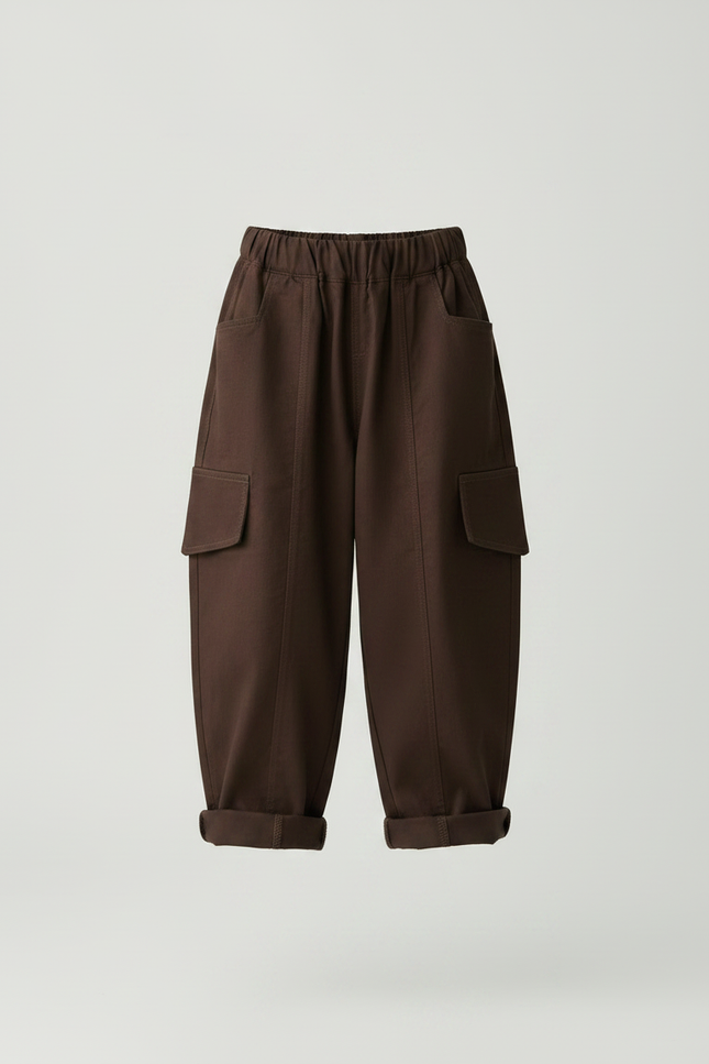 Pantalon Fluide Marron Cargo Ample Coton Enfant - vue 3