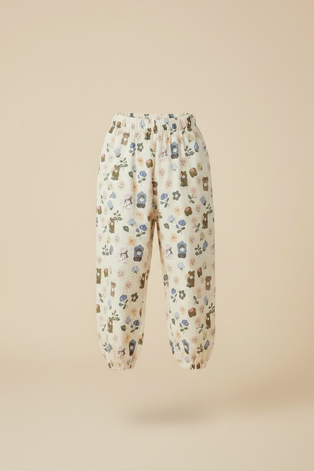 Pantalon Fluide Écru Ample Imprimé Fleuri Mignon - Beige Lin - vue 3