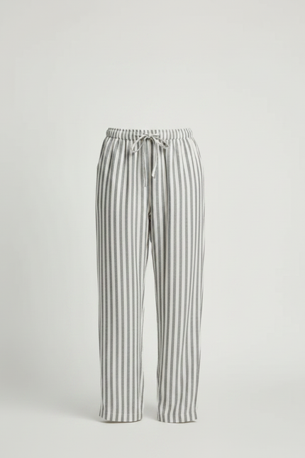 Pantalon Fluide Rayé Gris Blanc Coton Ample Décontracté - Imprimé - vue 3