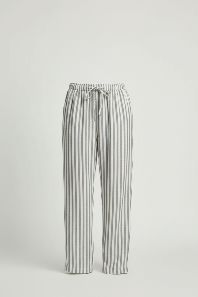 Pantalon Fluide Rayé Gris Blanc Coton Ample Décontracté - Imprimé - vue 3