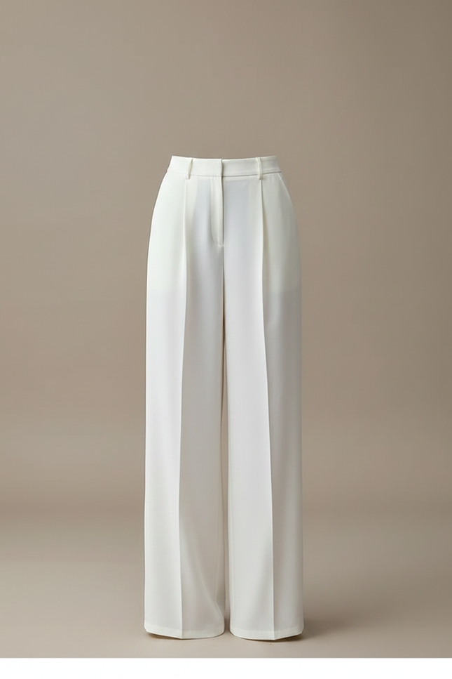 Pantalon Fluide Blanc Ample Taille Haute Satiné Élégant - vue 3